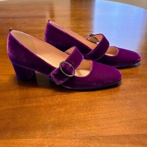 SJP By Sarah Jessica Parker Purple Velvet Mary Jane Pumps, Size EU 38.5